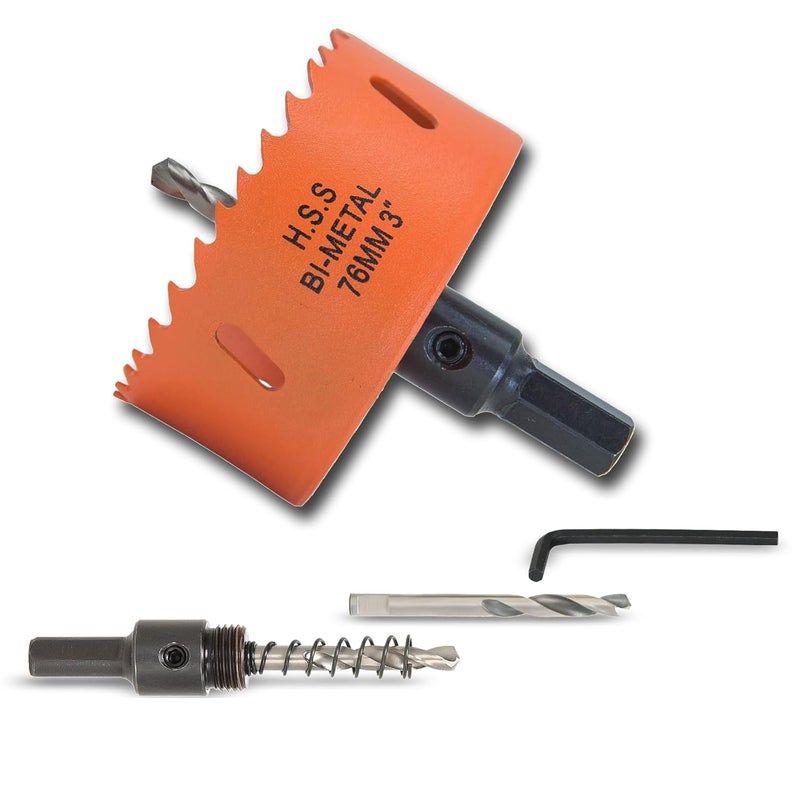 VIKITON 3 inch Hole Saw with Arbor for Metal Wood Plastic, 76mm Bi-Metal Hole Cutter for Different Project with Smooth and Flat Drilling Edge, Fast Chip Removal - Image 1